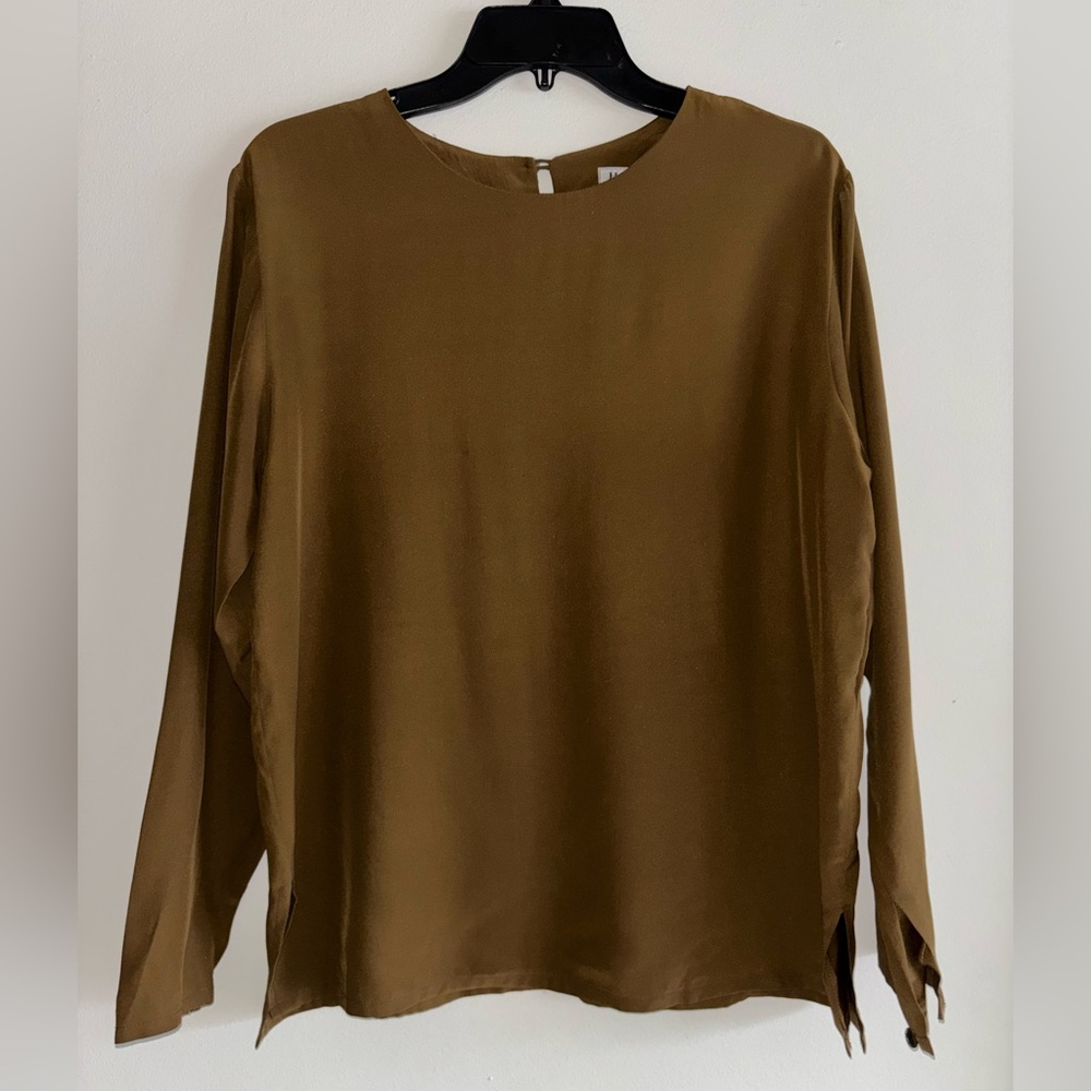 HOPE 100% Silk Caramel Brown Long Sleeve Blouse Sz 8